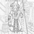 Pirate lady adult coloring book page